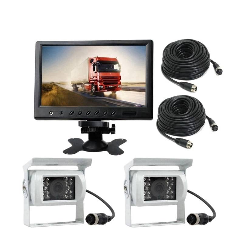 9-Zoll-LCD-Monitor for Autos und Fahrzeuge + 2 x 4-Pin-18-LED-IR-Nachtsicht-Park-/Rückfahrkamera, 20 m Kabel for Bus, LKW, Wohnmobil(WHITE) von RYWRLQRA