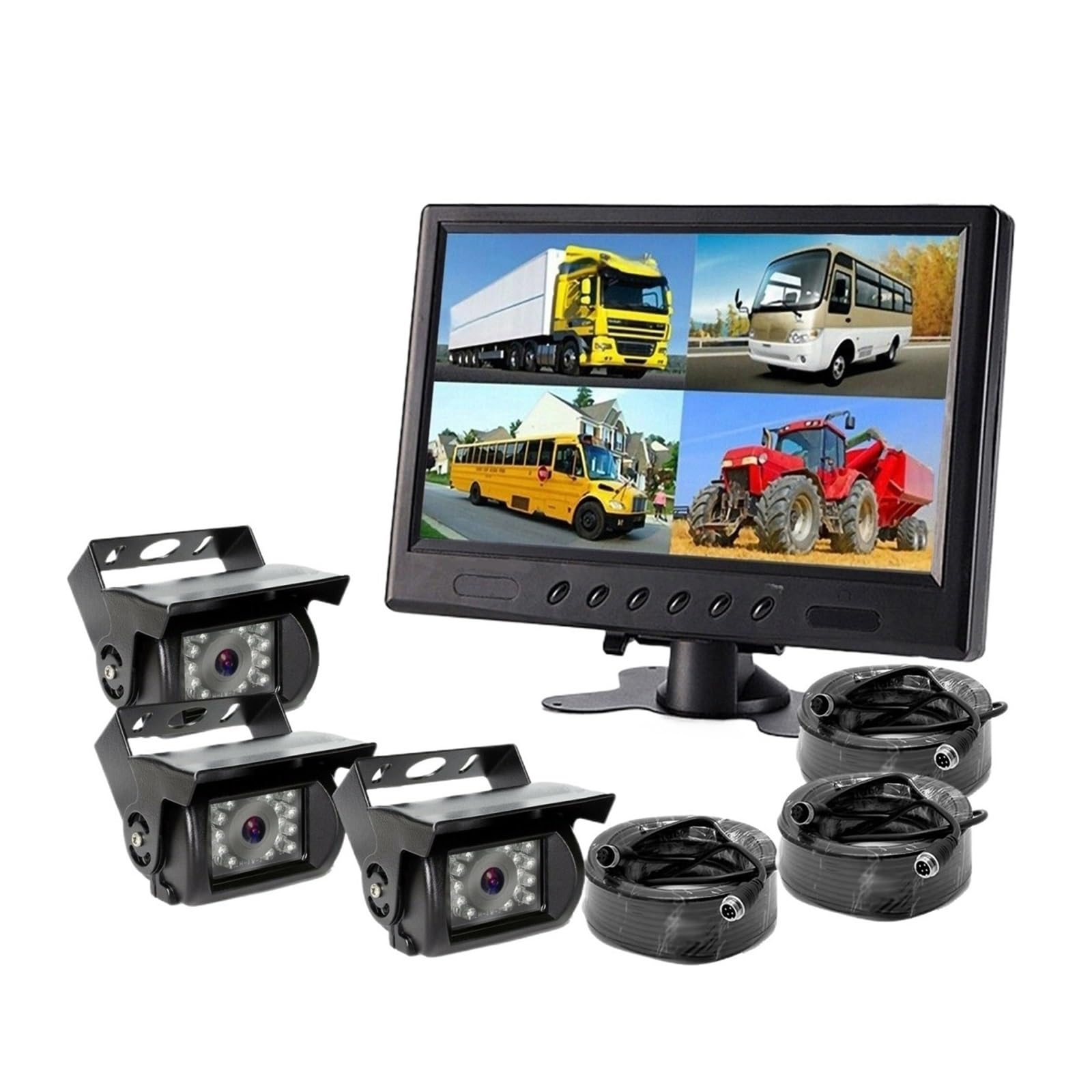 9-Zoll-Quad-Monitor, geteilter Bildschirm, 4-Kanal-Videoeingang + 3x 4PIN, robuste Rückfahrkamera for LKW, Wohnwagen, Wohnmobil, Wohnmobil von RYWRLQRA