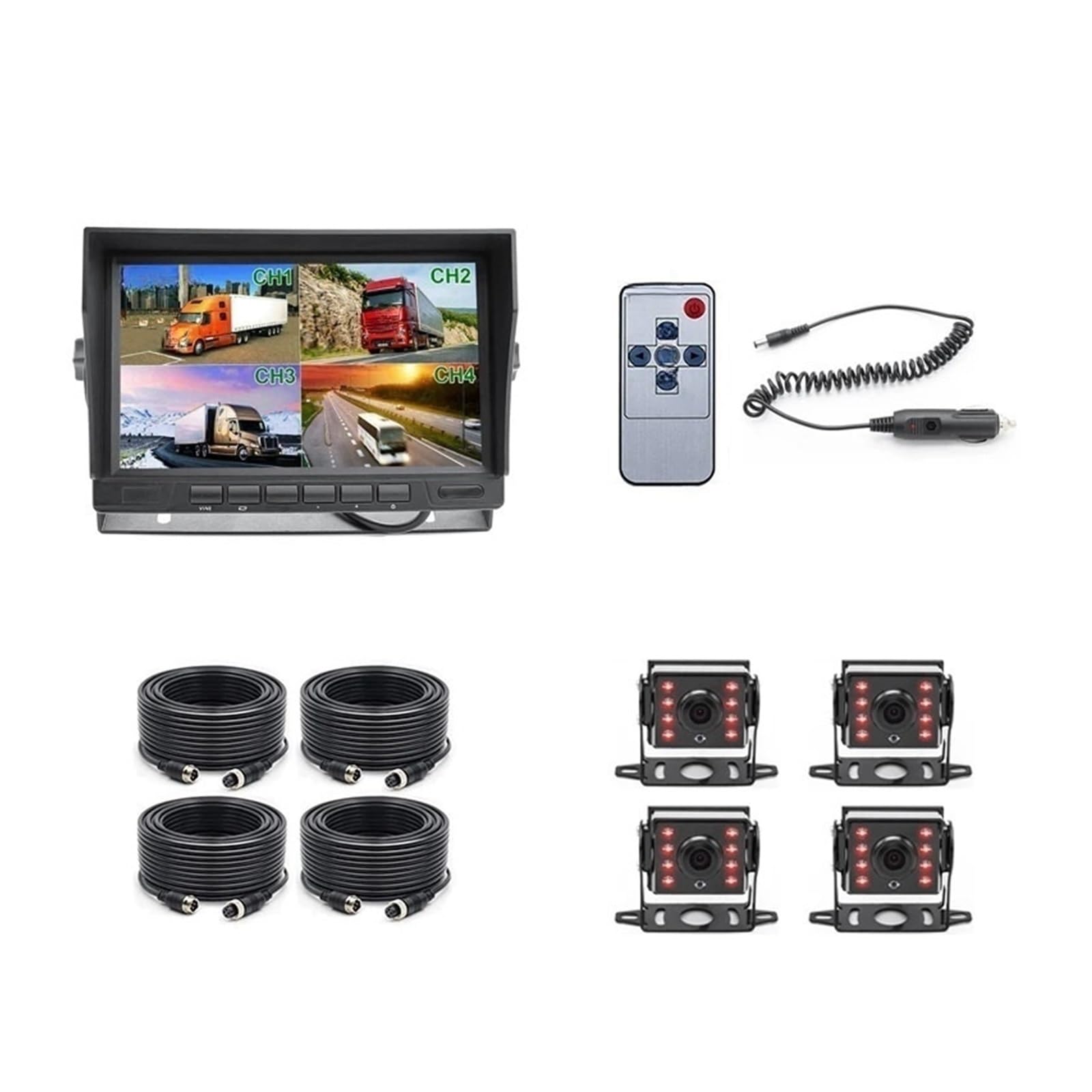 AHD1920x1080P 7 Zoll IPS LKW Bus 4CH Fahrzeug DVR Recorder Parkmonitor mit 4 Kanälen vorne hinten links rechts AHD Autokamera(4PCS IR LED Camera) von RYWRLQRA