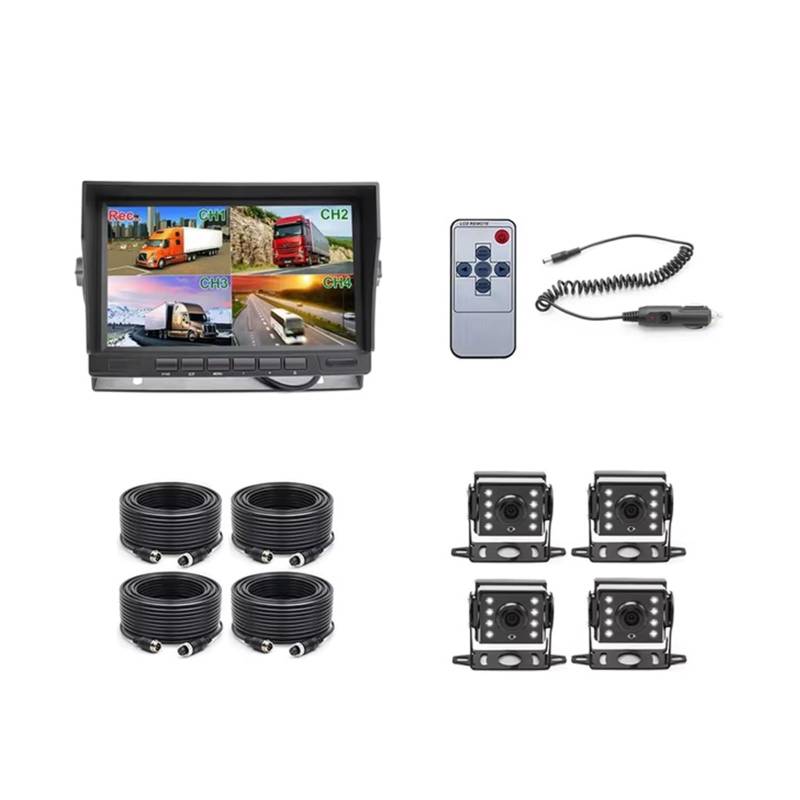 AHD1920x1080P 7 Zoll IPS LKW Bus 4CH Fahrzeug DVR Recorder Parkmonitor mit 4 Kanälen vorne hinten links rechts AHD Autokamera(4PCS White LED Cam) von RYWRLQRA