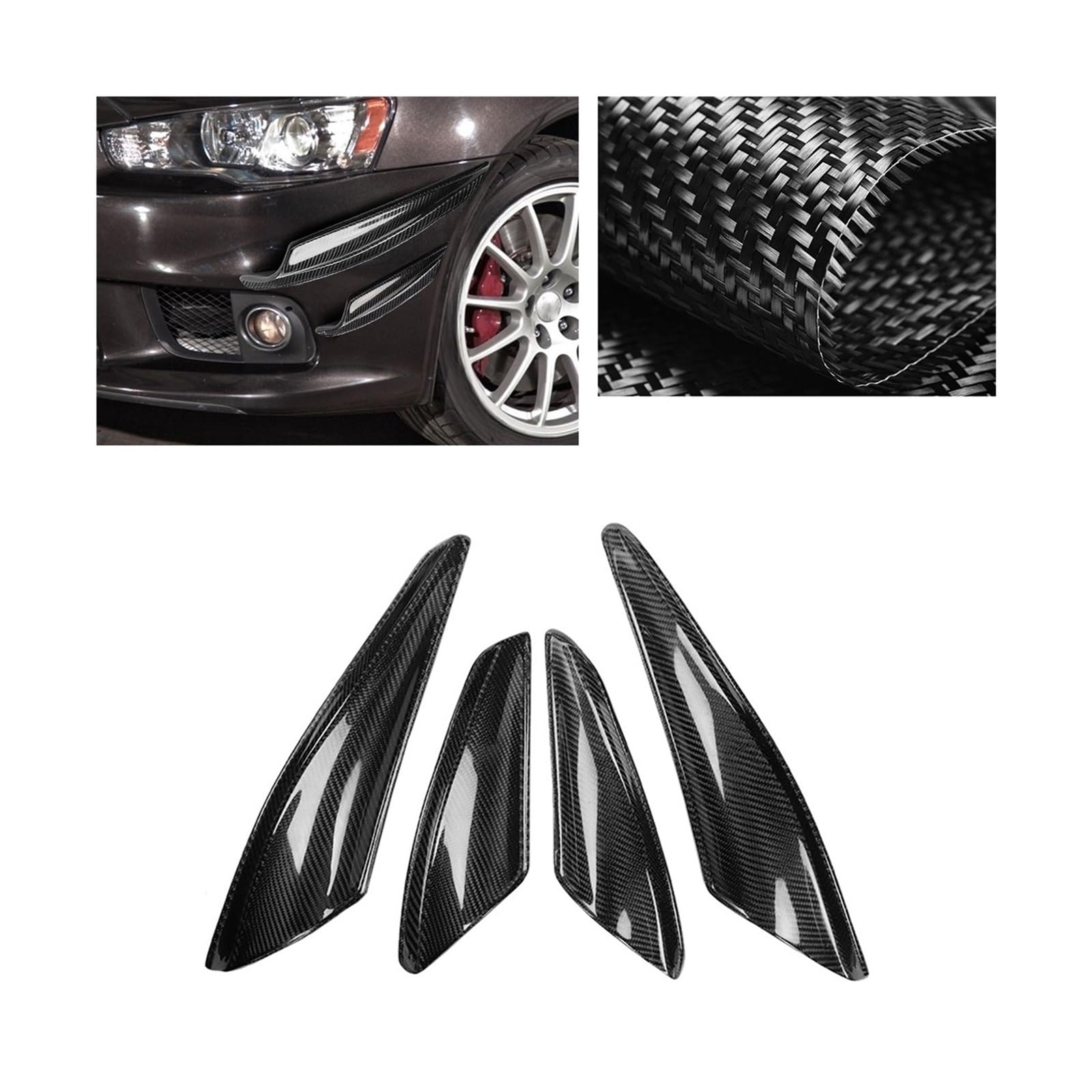 Auto-Karbonfaser-Frontstoßstangen-Seitenspoiler, Canards, Lüftungsschlitze, kompatibel mit Lancer Evolution X EVO 10 2008–2016, Limousine, 4-türig von RYWRLQRA