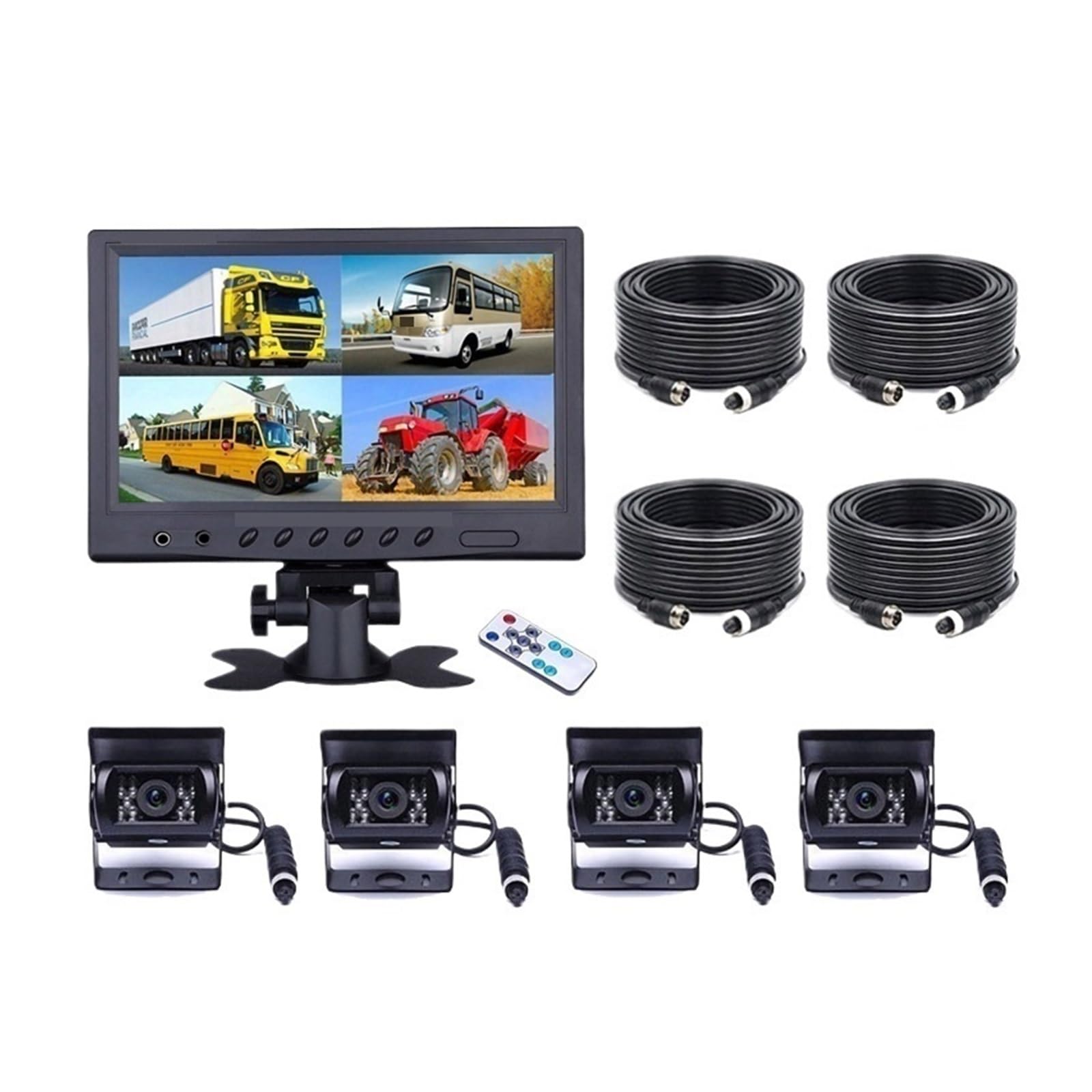 Auto Rückansicht System 9 "Monitor DVR 4x Backup Kamera Quad Nachtsicht 4ch Recorder for Lkw Bus RV anhänger Bagger von RYWRLQRA