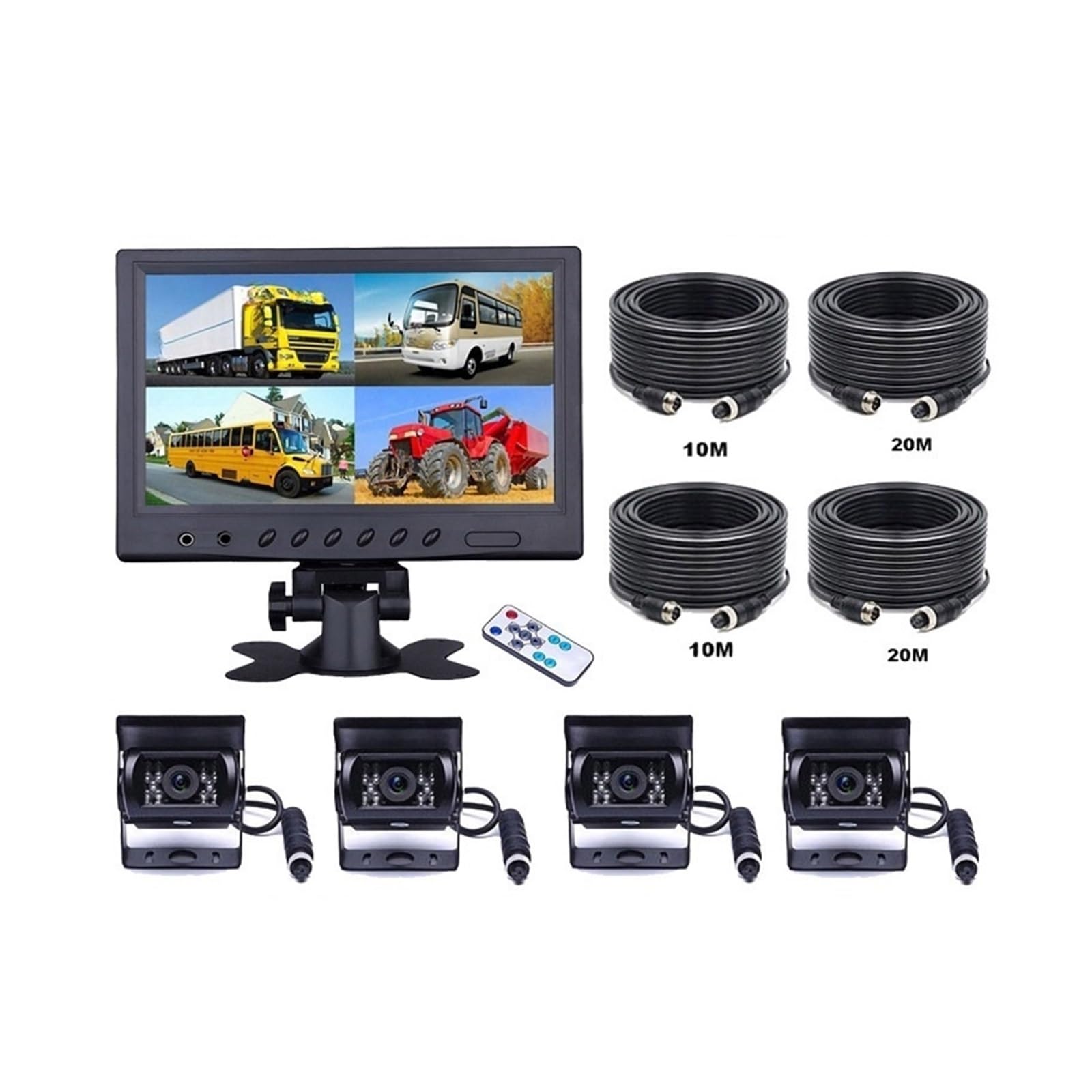 Auto Rückansicht System 9 "Monitor DVR 4x Backup Kamera Quad Nachtsicht 4ch Recorder for Lkw Bus RV anhänger Bagger von RYWRLQRA