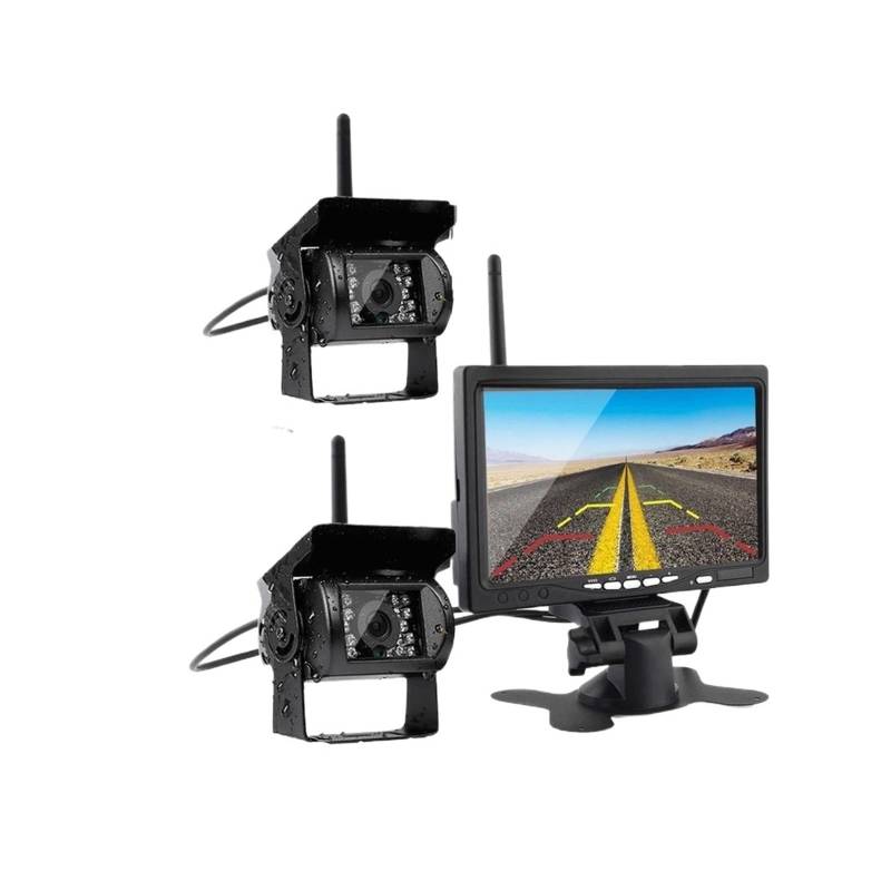 Drahtlose Dual-Backup-Auto-Rückfahrkamera, Einparkhilfe, wasserdichter IR-Nachtsicht-7-Zoll-Monitor for Wohnmobile, LKWs, Busse von RYWRLQRA