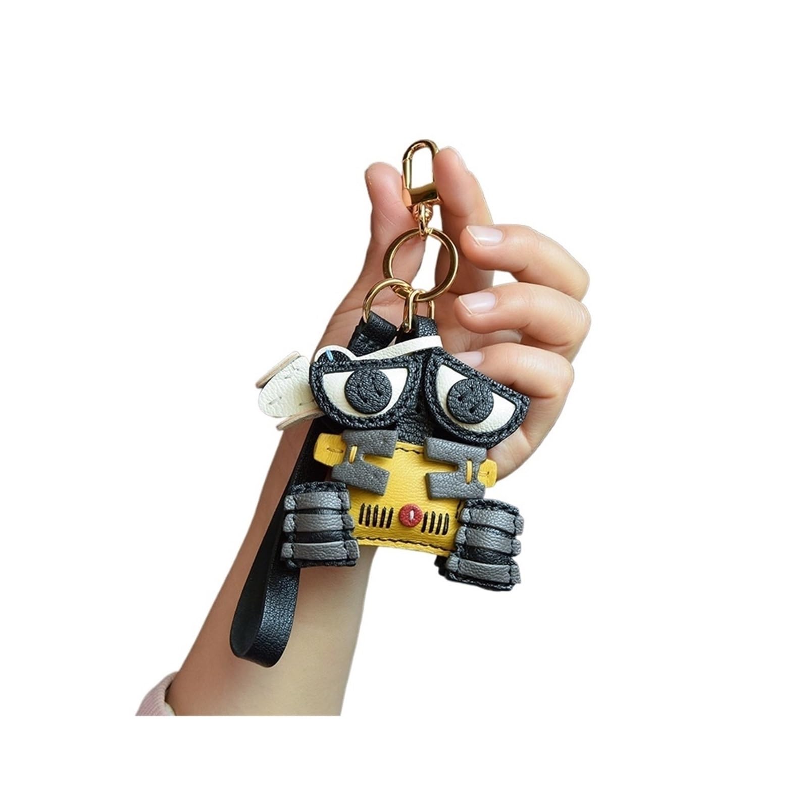 Handgefertigter Schlüsselanhänger aus Leder mit niedlichem Roboter-Taschenanhänger(Yellow-Key Ring) von RYWRLQRA