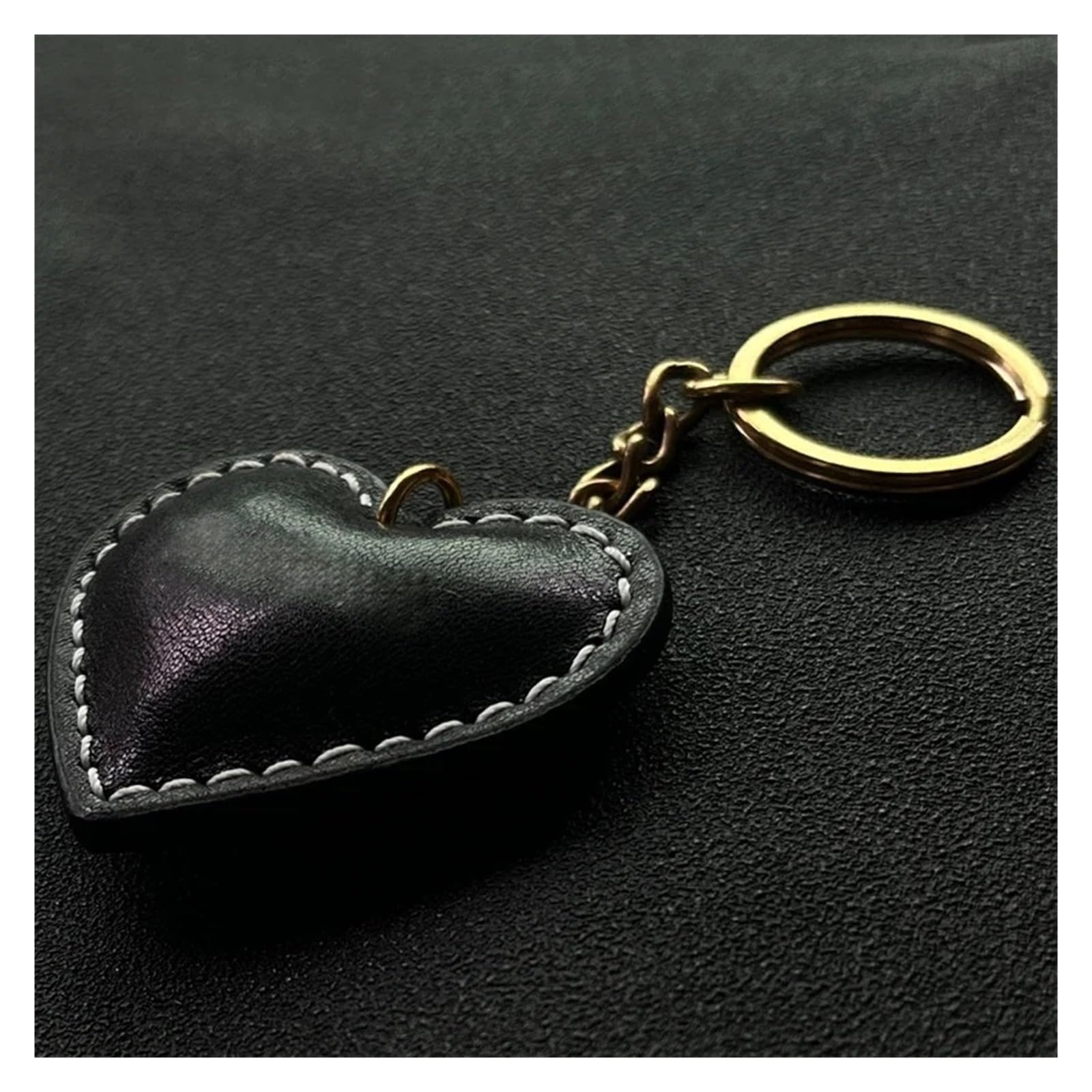 Handgefertigter Schlüsselanhänger mit Liebespaar-Anhänger aus Leder, Rindsleder, Autoschlüssel-Anhänger, Taschenzubehör(Black key ring) von RYWRLQRA