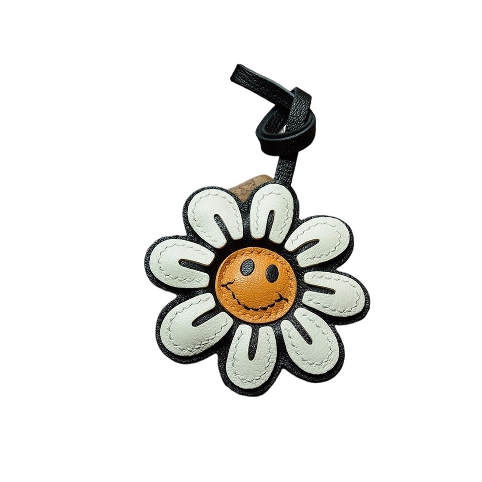 Handgefertigter Schlüsselanhänger mit Smile-Sonnenblumen-Taschenanhänger aus Leder(Lanyard) von RYWRLQRA