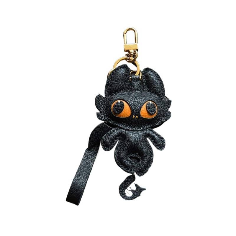 Handgefertigter süßer Drachen-Taschenanhänger aus Leder, Schlüsselanhänger(Black-Key Ring) von RYWRLQRA