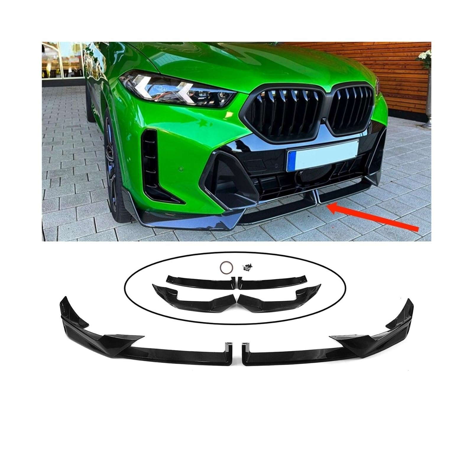 Kompatibel mit X6 G06 LCI 2023 2024 Auto Frontstoßstange Lip Splitter Spoiler Diffusor BodyKit Verkleidung Glänzend Schwarz Carbon Fiber Look(Carbon Fiber Style) von RYWRLQRA