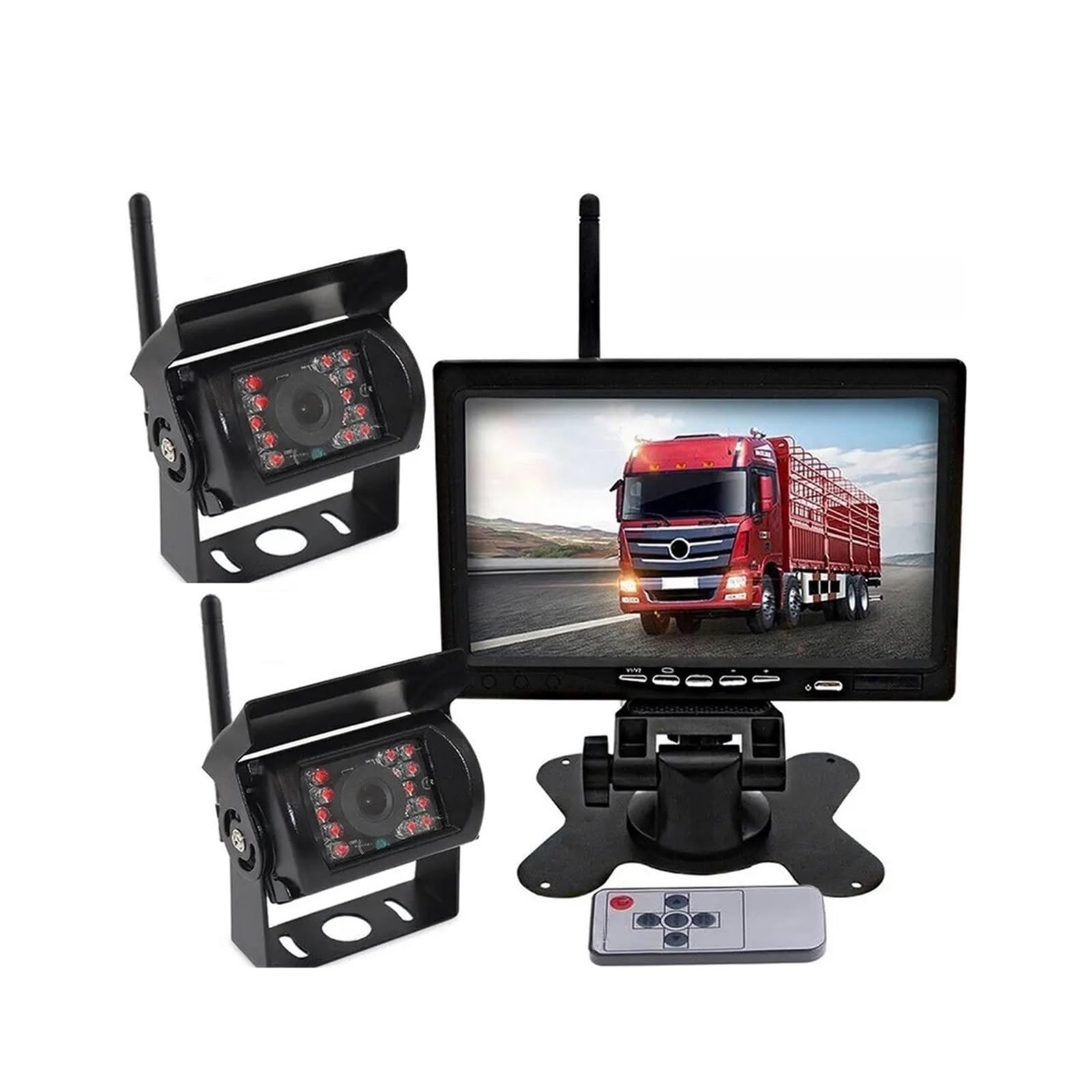 LKW-Bus-Wohnmobile, kabellose Dual-Rückfahrkamera, IR-Parkplatz-Rückfahrkamera, 7-Zoll-Monitor-Set(Two cameras kit) von RYWRLQRA