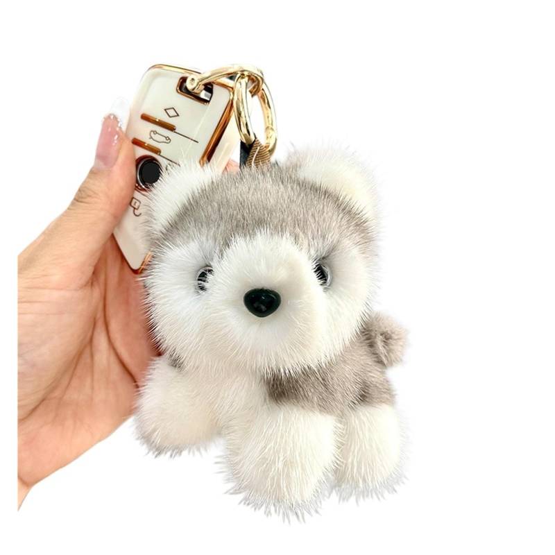 Plüsch Echt Kaninchen Fell Hund Anhänger Schlüsselbund Niedlichen Welpen Kinder Frauen Tasche Auto Schlüssel Ring Ornamente Charme Schlüsselbund Geburtstag Geschenke(Light Gray) von RYWRLQRA