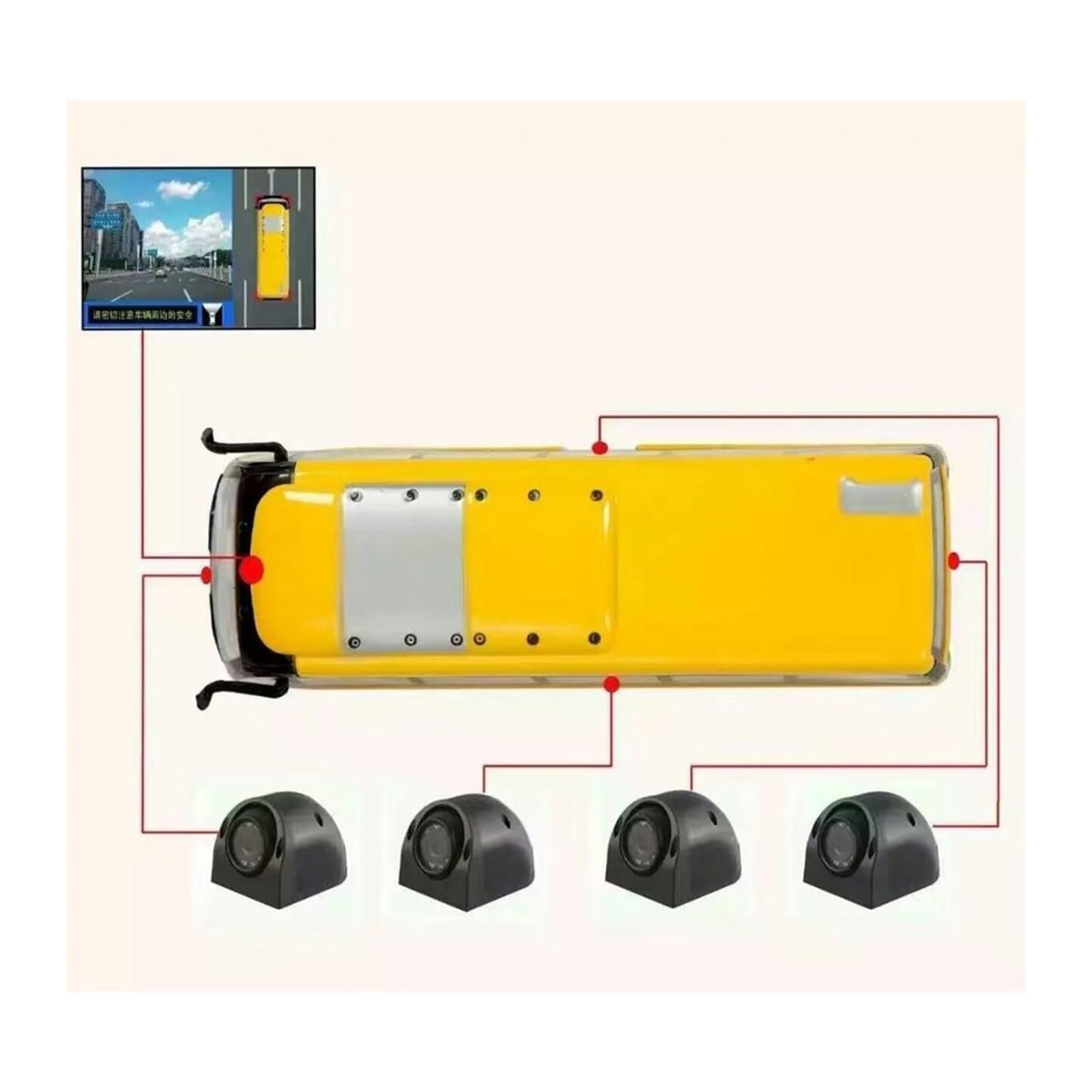 RYWRLQRA 1080P 360 Bird View Surround View Vihicle DVR-Kamerasystem-Kit for Feuerwehrauto/Bus/Schulbus/LKW/Sattelauflieger/Kastenwagen/Wohnmobil(CVBS with 7in displa) von RYWRLQRA