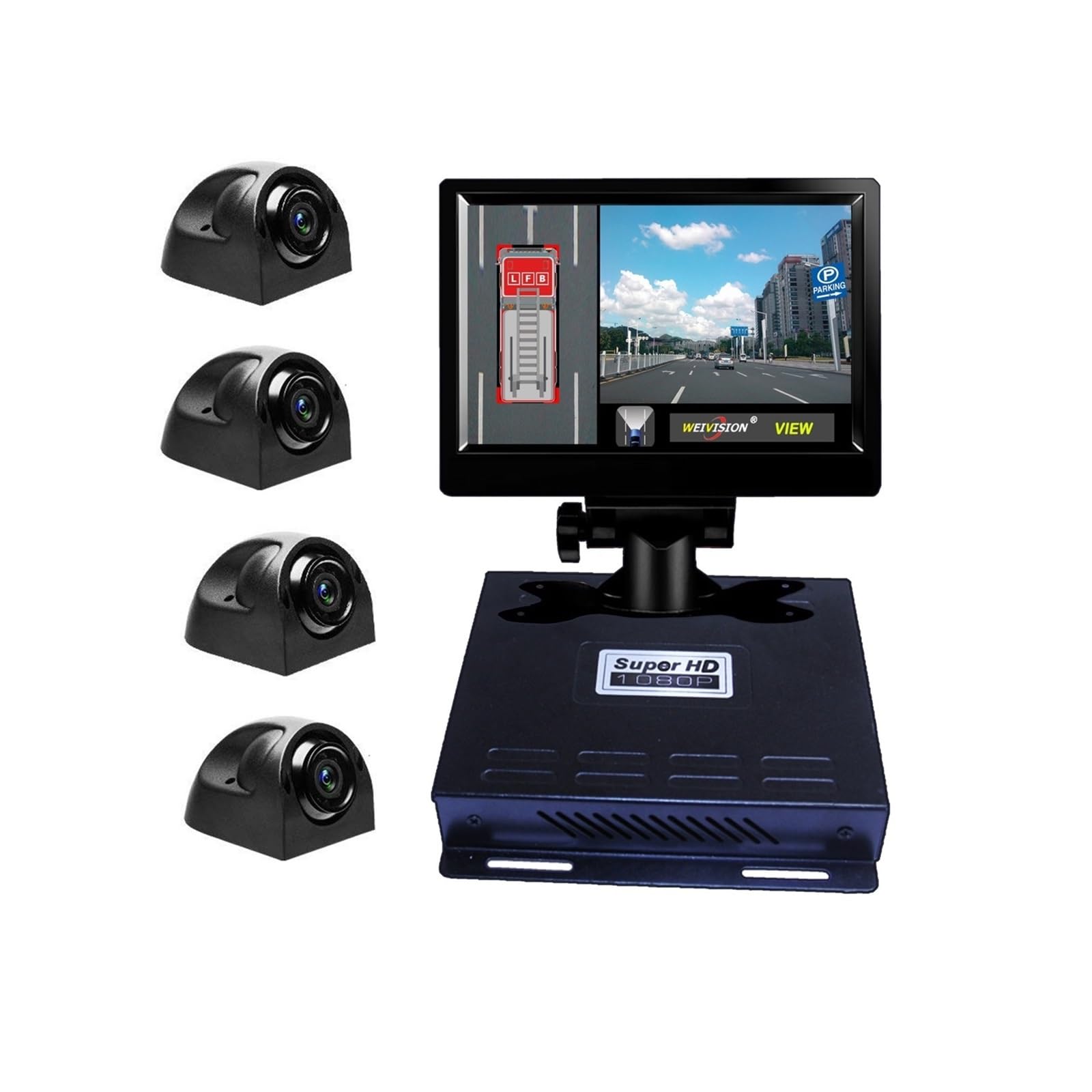 RYWRLQRA 1080P 360 Bird View Surround View Vihicle DVR-Kamerasystem-Kit for Feuerwehrauto/Bus/Schulbus/LKW/Sattelauflieger/Kastenwagen/Wohnmobil(LVDS with 9in displa) von RYWRLQRA