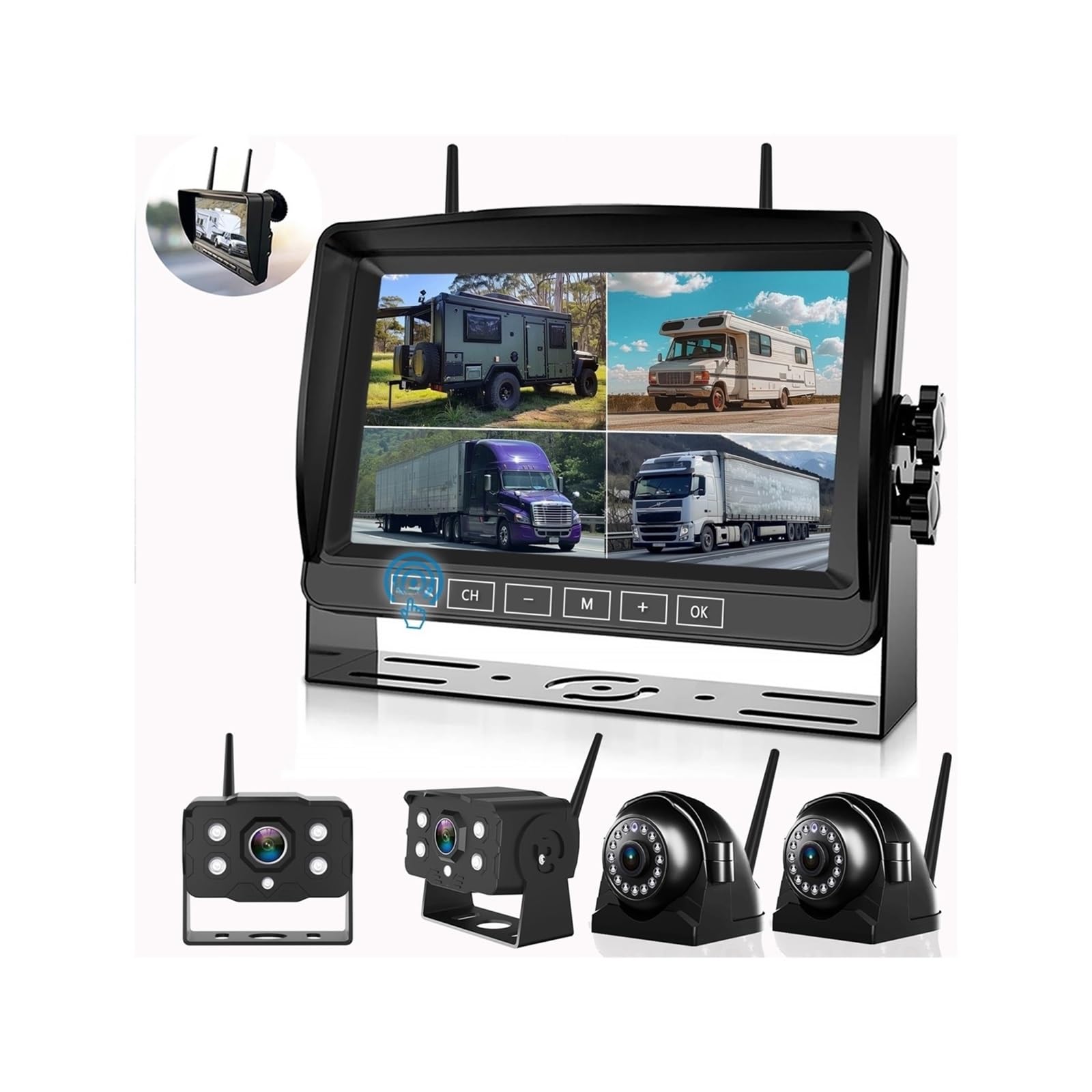 RYWRLQRA 1080P Wireless RV-Kamerasystem, Nachtsicht-Rückfahrkamera, seitliche Rückfahrkamera mit 7-Zoll-HD-Monitor for Wohnmobil-LKW-Anhänger, ca von RYWRLQRA