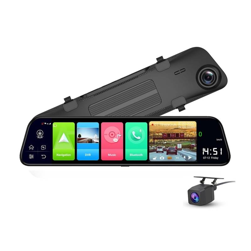 RYWRLQRA 12 Zoll Android 8.1 4 GB + 32 GB Rückspiegel Auto DVR 4G WiFi ADAS GPS Navigation Dual 1080P Fahrrekorder(128G) von RYWRLQRA