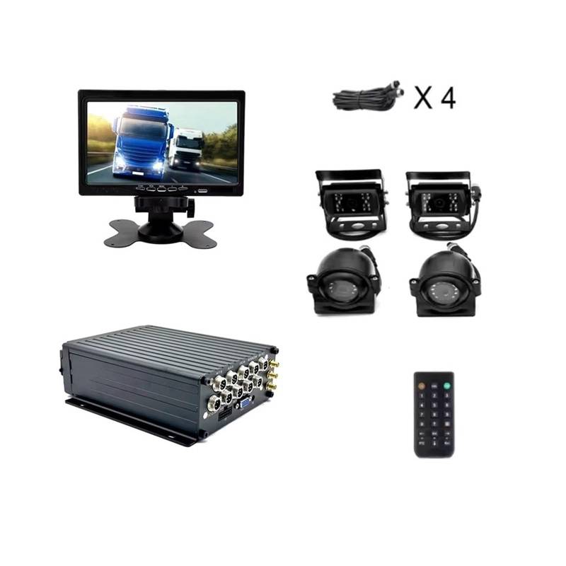 RYWRLQRA 4CH HDD Mobile Dvr Auto Video Recorder MDVR + 4x1080P AHD Vorne Rückansicht Backup-Kamera + 7 Zoll Monitor Auto DVR for LKW Taxi von RYWRLQRA