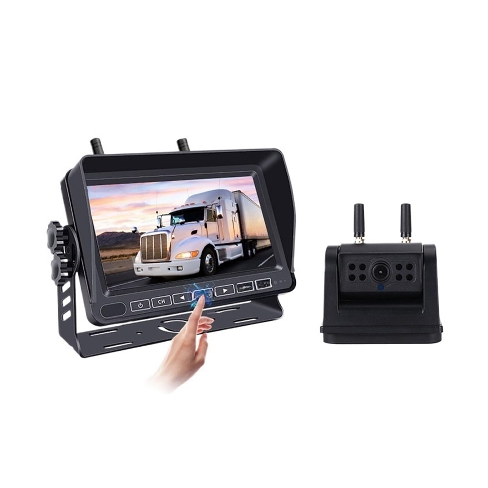 RYWRLQRA 7" kabelloser AHD-Auto-Rückfahrkamera-Monitor, DVR-Komplettset, magnetische Sauginstallation, Aufladen des Toten Winkels for LKW, Wohnmobil, Van(Package) von RYWRLQRA