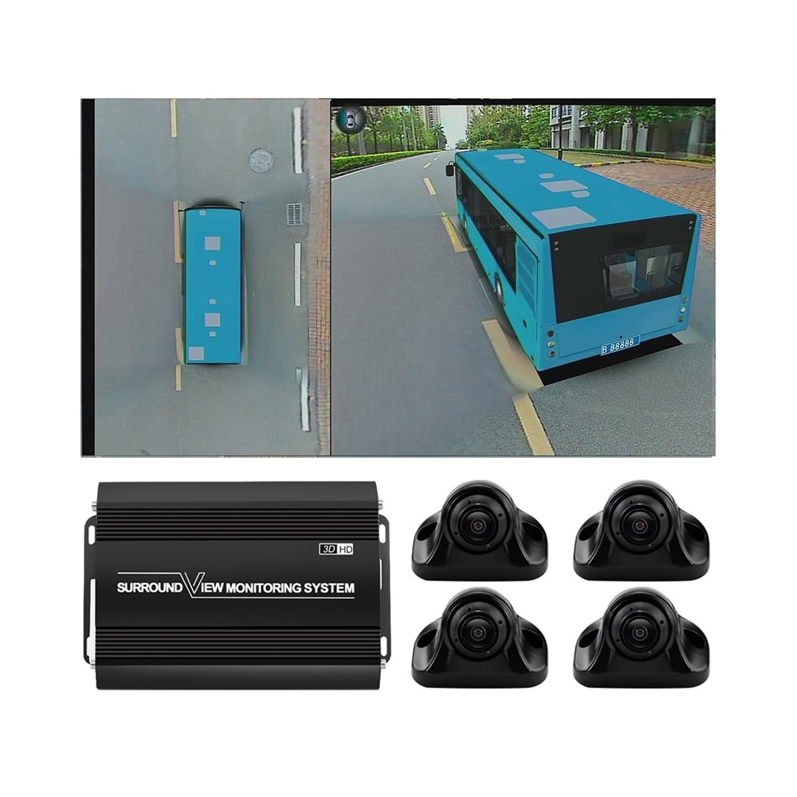 RYWRLQRA Auto 360° Vogelperspektive Kamerasystem (3D+1080P) 360 Surround Seamless View Recorder ist for Reisebus geeignet(Base Version) von RYWRLQRA