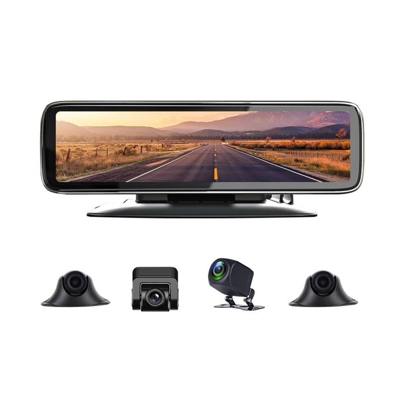 RYWRLQRA T66-12-Zoll-Touchscreen 4-Kanal-Rekord-LKW-DVR, passend for 9-36 V Auto-Blackbox, unterstützt max. 256 G SD-Karte, Spiegel-Auto-DVR(128G) von RYWRLQRA