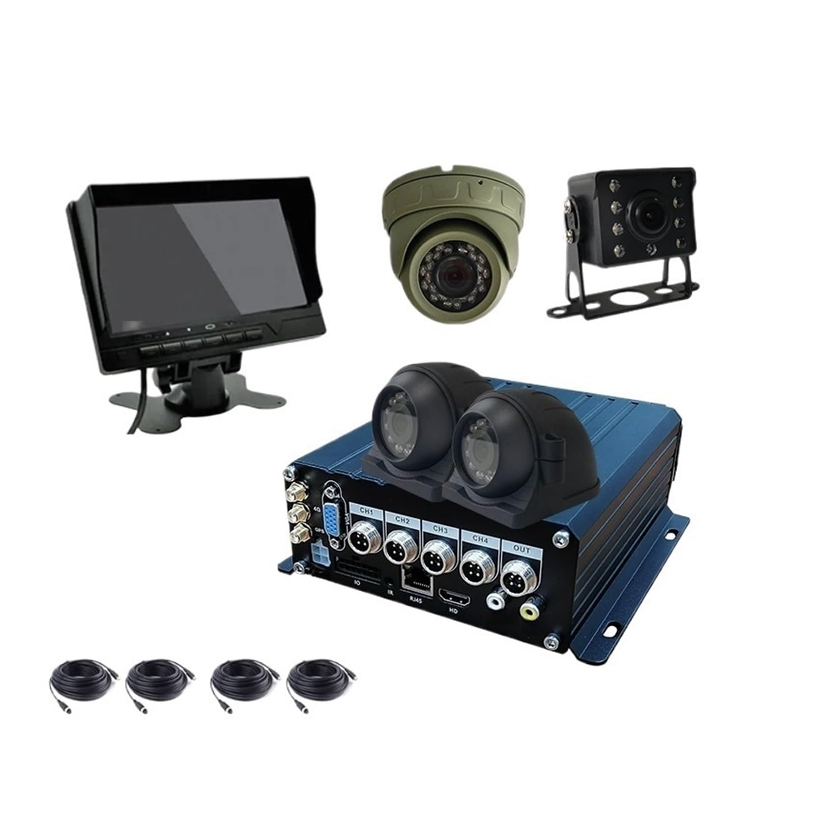 RYWRLQRA Vollständiger Satz 4-Kanal-SD- und HDD-Fahrzeugsicherheitsauto-Blackbox-Mobil-DVR mit 7-Zoll-Monitor, 4 Kameras, Kabel MDVR for LKW-Bus(Base Version) von RYWRLQRA