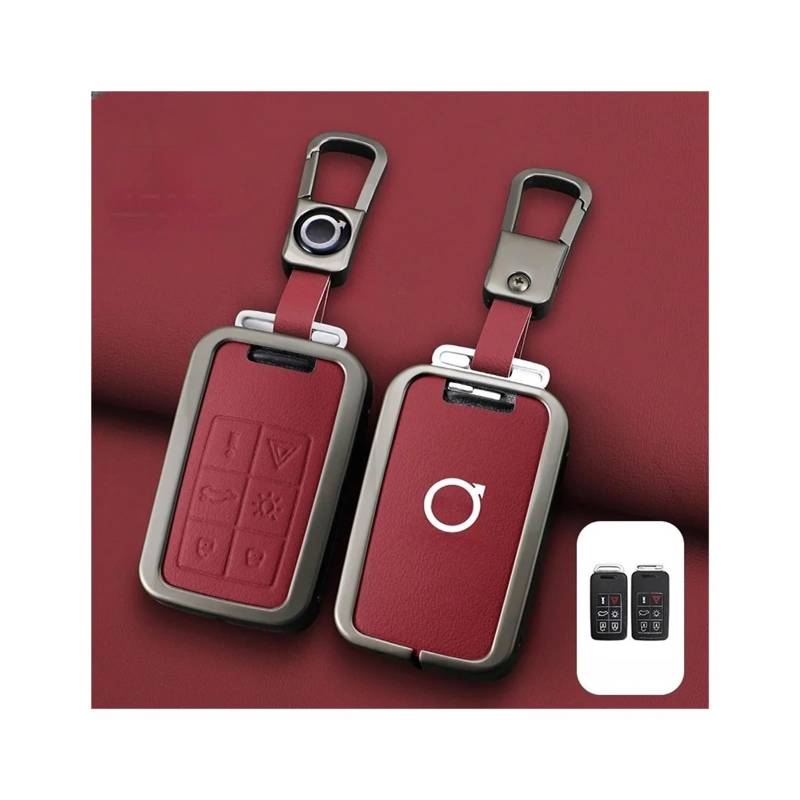 Zine Alloy Autoschlüsselgehäuse, Abdeckung, Halter, Schlüsselanhänger, kompatibel mit Volvo S60 S80 V60 XC60 XC70 S60L S80L V40 XC90, Vollschutzzubehör(C-red keychain) von RYWRLQRA