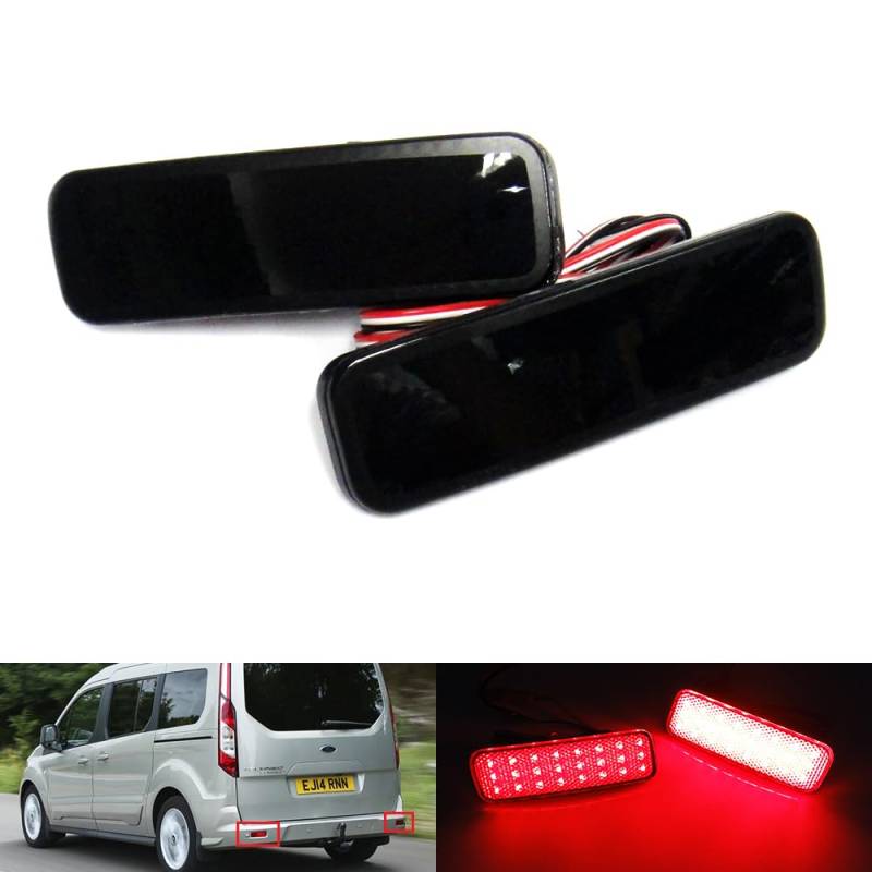 2 x LED Rückstrahler für Ford Transit Tourneo Connect Courier Custom Schwarz Smoke von RZG