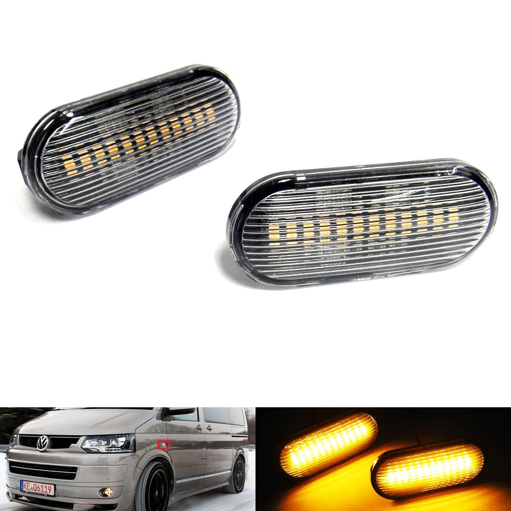 RZG 2x Klar Objektiv Seitenanzeige Bernstein LED Marker Repeater Licht For Amarok Bora Caddy Golf III IV Polo Transporter T5 Multivan Up von RZG