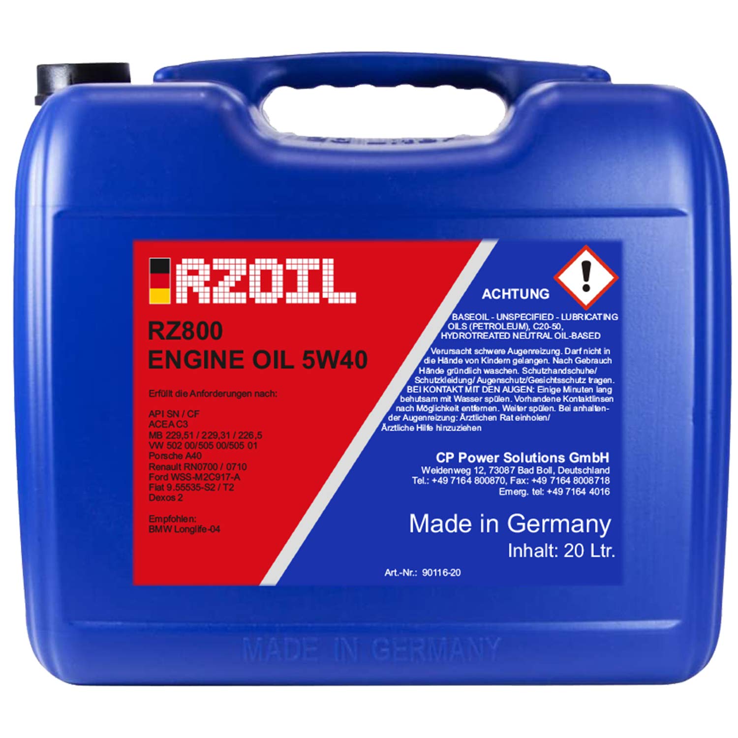 RZ800 5W40 Motoröl | Longlife | HC-Synthese | 20 Liter von RZOIL