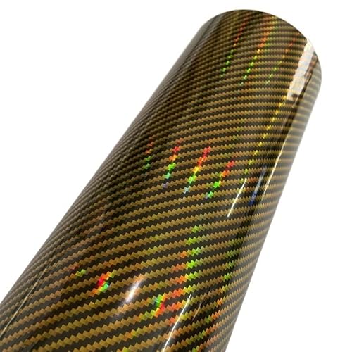 RaamKa Autofolie Holographische Schwarze Kohlefaser -Vinyl -Wickelfilmluftfreisetzung DIY Autoverpackung Vinyl Automobilaufkleber Abziehbilder Auto Folie (Color : Gold, Size : 50cm x 152cm) von RaamKa