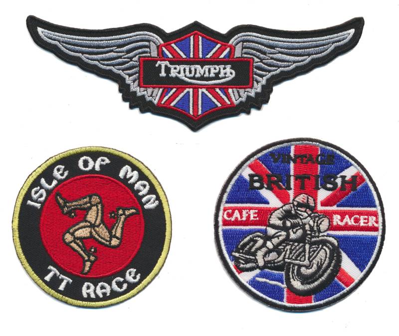 Cafe Racer Isle of Man Triumph Aufnäher Aufbügler Patches 3 Stück Motorrad England A5 von Racing Classics