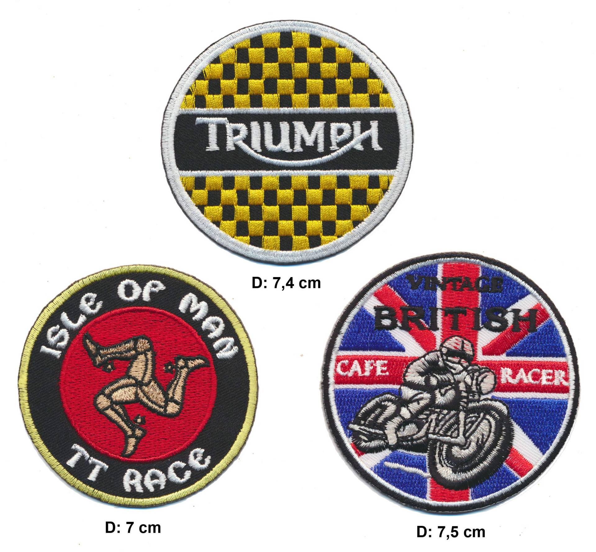 Racing Classics Cafe Racer Triumph Aufnäher Aufbügler Patch 3 Stück Motorrad Biker Bobber England UK von Racing Classics