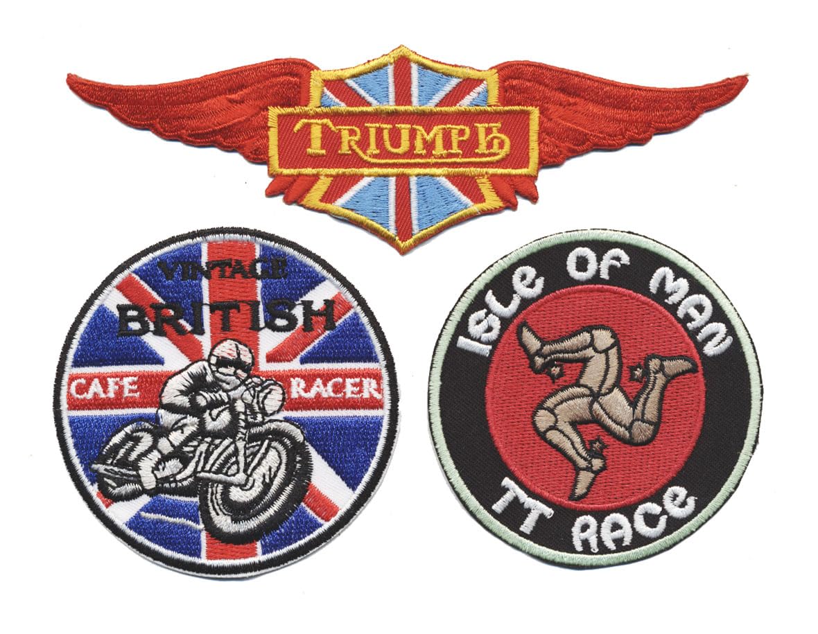 Racing Classics Isle of Man Cafe Racer Triumph Aufnäher Aufbügler Patches 3 Stück Motorrad Biker England UK von Racing Classics