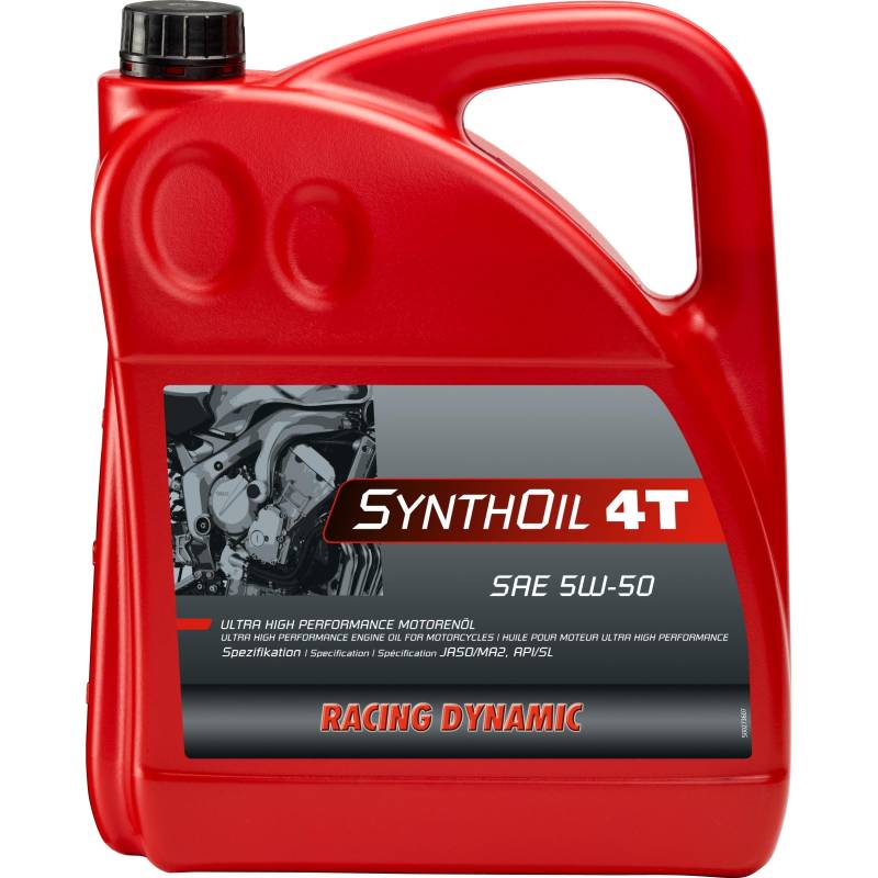 Racing Dynamic Motoröl Synthoil SAE 5W-50 - Ultrahigh-Performance, speziell für Motorräder - optimale Leistungsausbeute, minimiert Reibungsverluste, 4 Liter von Racing Dynamic