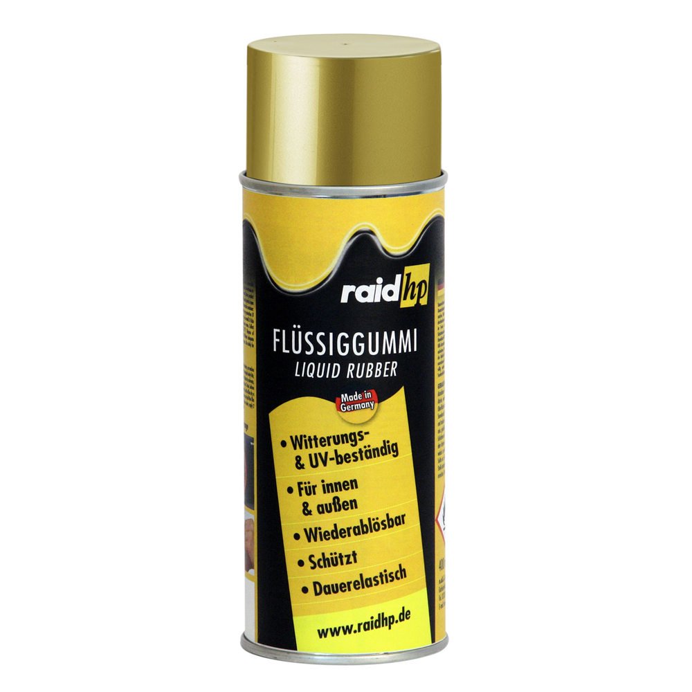 raid hp Flüssiggummi 400ml Sprühfolie Felgenfolie. Dauerelastische Gummierung für innen und außen für Auto Boot Motorrad Quad Fahrrad Freizeit Hobby, GOLD-METALLIC-MATT von Raid HP