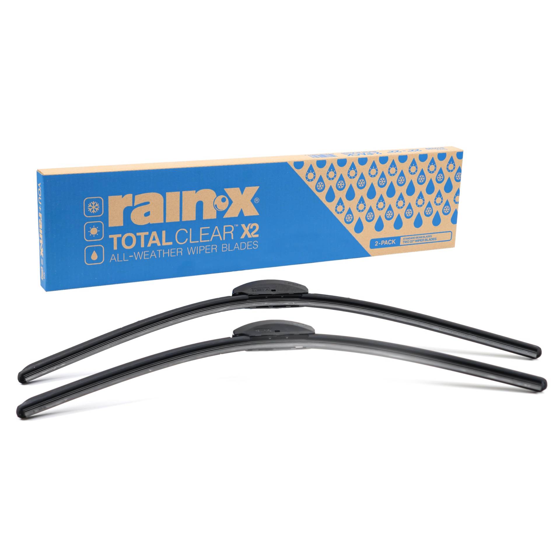 Rain-X 810329 Total Clear Beam Scheibenwischerblätter, 55,9 cm und 55,9 cm, Scheibenwischer für Allwetter-Leistung, Gummiabzieher für reibungsloses, sauberes Wischen und leisen Betrieb, 2 Stück von Rain-X