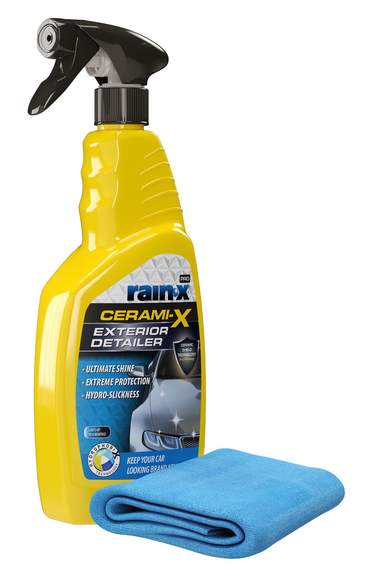 Rain-X Auto Keramikbehandlung mit Hochglanz Wachs – Cerami-X Detailer – Hydrophober & UV-Schutz – 3 Monate Haltbarkeit – Inkl. Mikrofasertuch – 750 ml von Rain-X