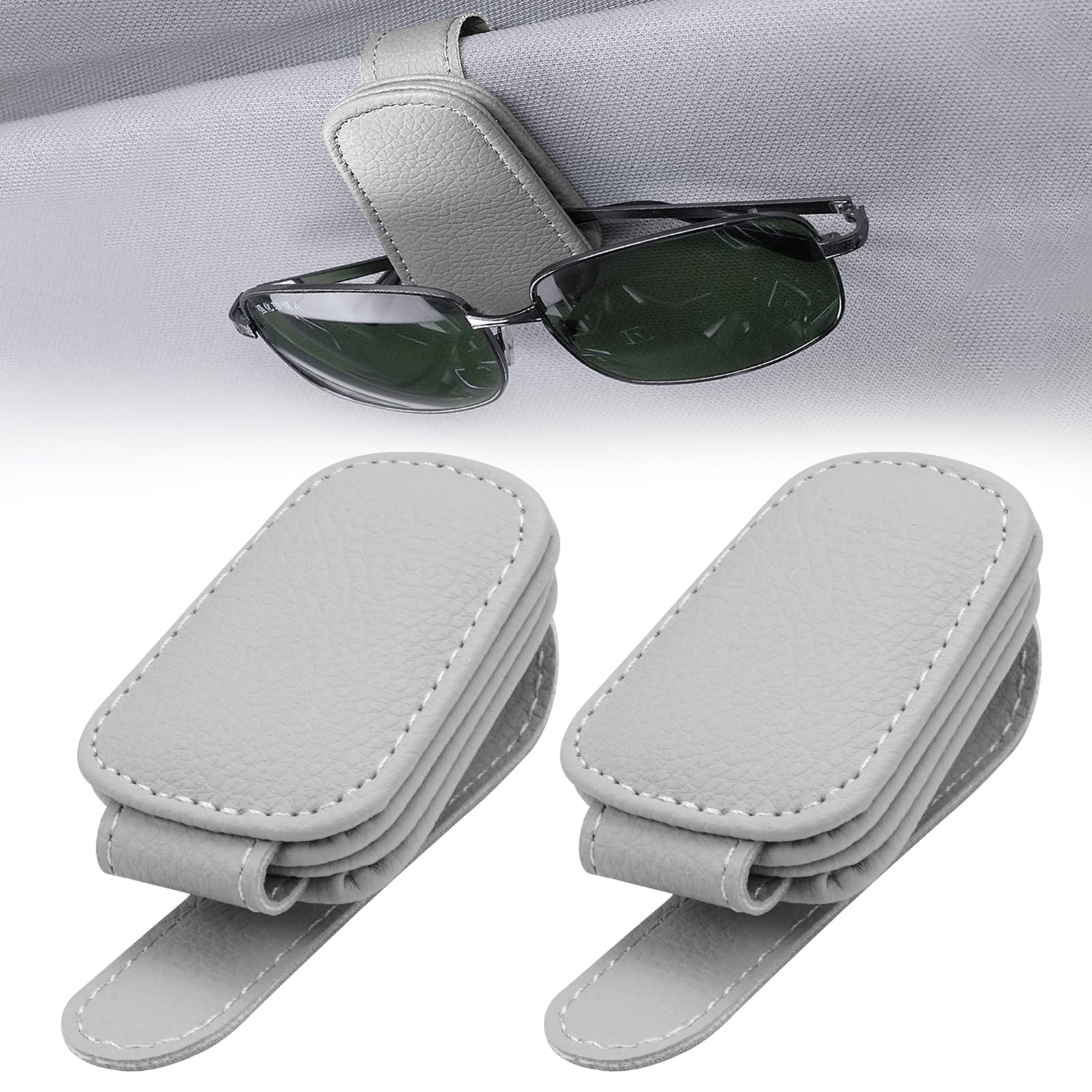 2 Stück Sonnenbrille Halterung Auto, Brillenhalterung Auto, Leder Auto Brillenhalter, Magnetischer Brillenhalter, Brillenhalter Auto Sonnenblende für Jede Brillengröße und Alle Auto-Visierclips von Rairsky