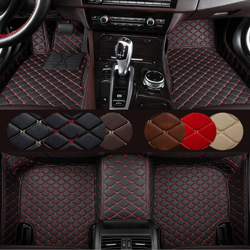 Custom Car Floor Mats fit for V-OLVO XC40 EV 2021-2022 2023, All-Weather Faux Leather Floor Liners Set, Waterproof Car Carpet, Black red von RajoNn