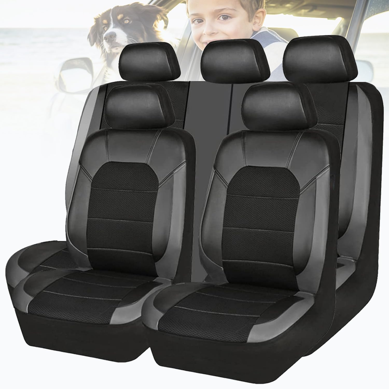 RajoNn 9pcs Car Seat Covers Full Set for VW Golf 6 GTI Golf 7 Golf 7 GTI, Universal Auto-Sitzbezug, Waterproof Car Seats Covers, Car Accessories Interior, Gray von RajoNn