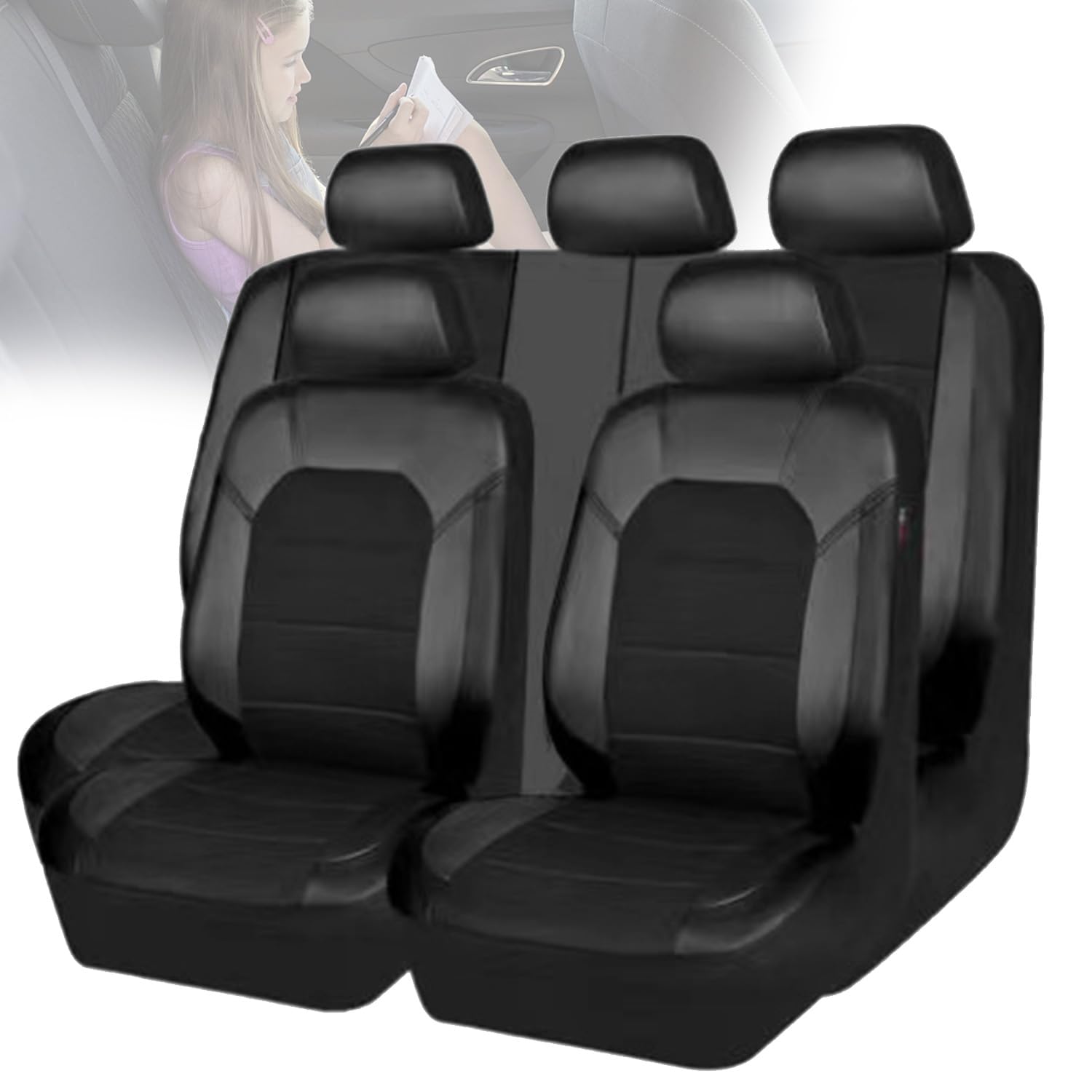 RajoNn 9pcs Car Seat Covers Full Set for VW Golf 6 GTI Golf 7 Golf 7 GTI, Universal Auto-Sitzbezug, Waterproof Car Seats Covers, Car Accessories Interior,Black von RajoNn