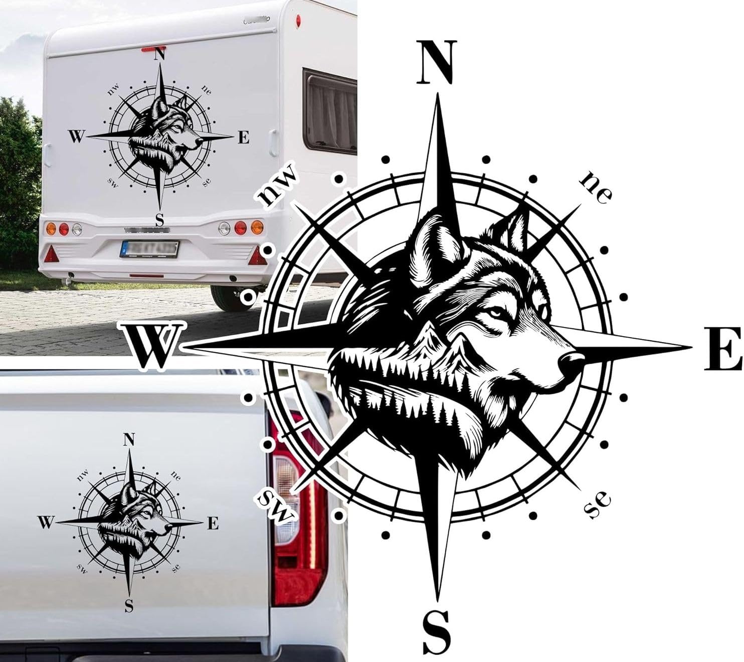 Kompass Wolf Wölfe Rudel Wolfskopf Aufkleber Sticker Größe&Farbe wählbar Anhänger Wohnmobil Caravan Autoaufkleber Sticker Kompassrose Windrose Camper Decal von Rakelfix