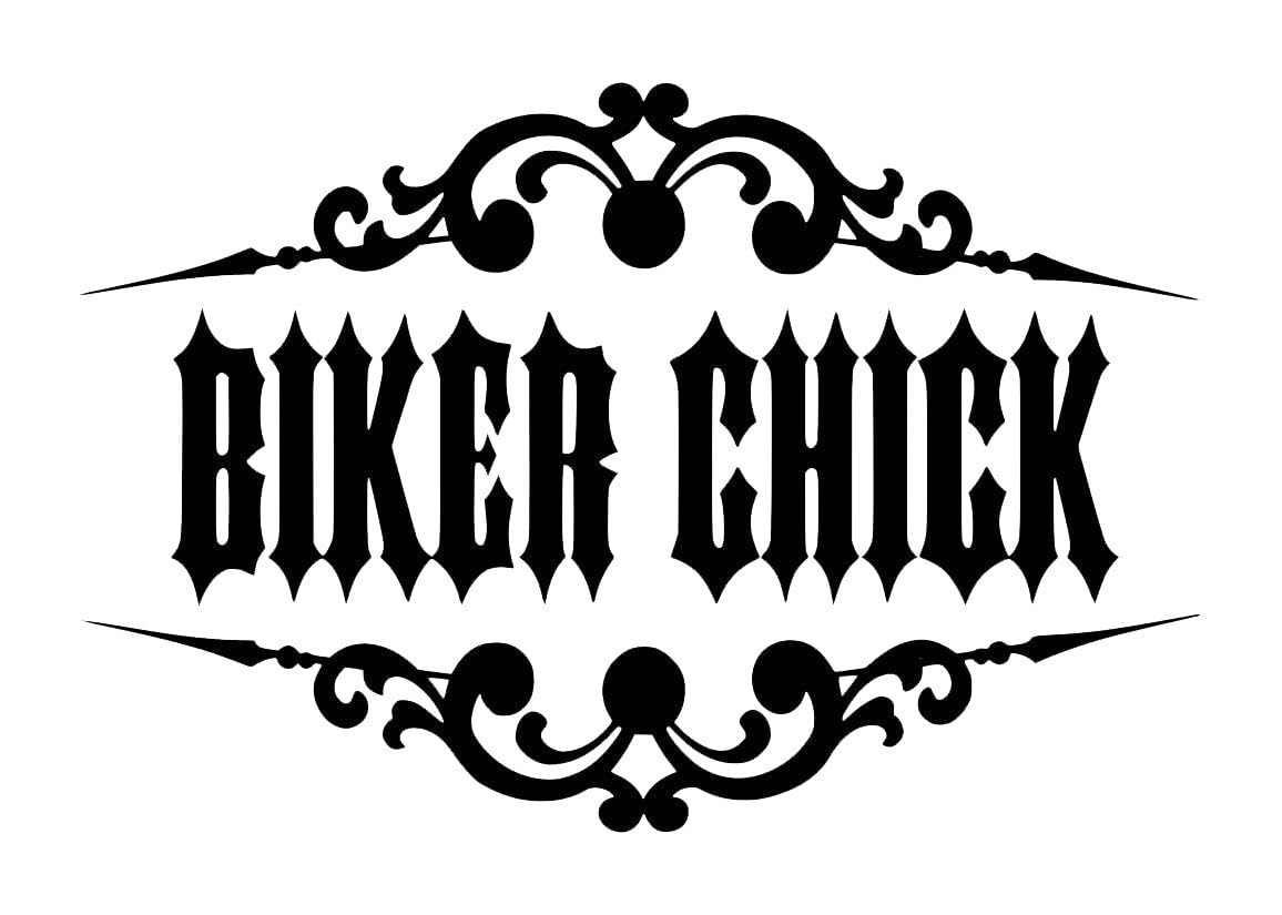 Rakelfix Biker Chick Frau Mädel Girl Motorrad Old English Aufkleber Größe&Farbe ANPASSBAR Sticker Autoaufkleber Lack Scheibe Wand von Rakelfix