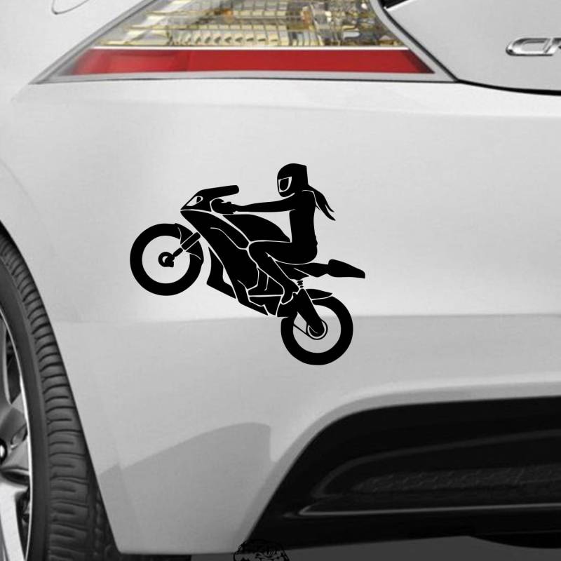 Rakelfix Frau Mädchen Motorrad Bike Bikerin Aufkleber Sticker Größe&Farbe wählbar Autoaufkleber Lack Scheibe von Rakelfix