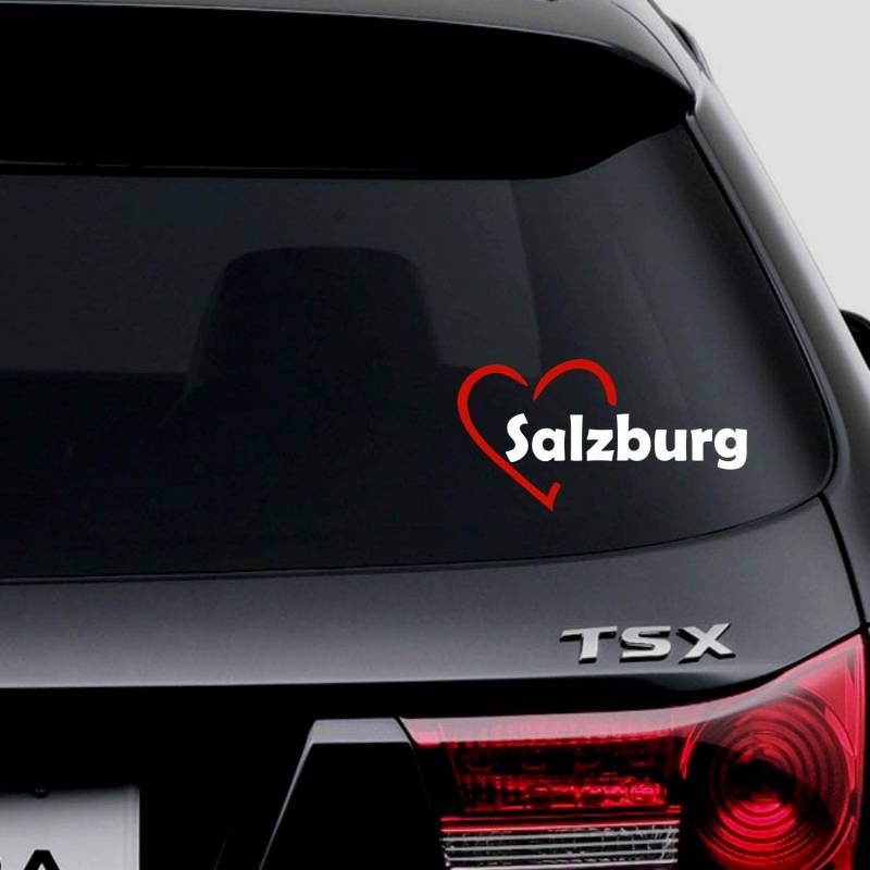 Rakelfix Herzstadt I Love Salzburg ca. 20cm Aufkleber Autoaufkleber Herz Liebe Aufkleber Sticker Decal Auto UV & Waschanlagenfest Profi-Qualität von Rakelfix