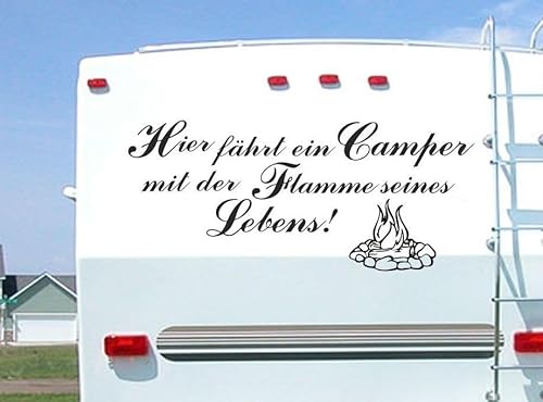 Rakelfix Hier fährt EIN Camper mit der Flamme seines Lebens ca.90cm Aufkleber Spruch Camper Wohnwagen Wohnmobil altes Auto von Rakelfix