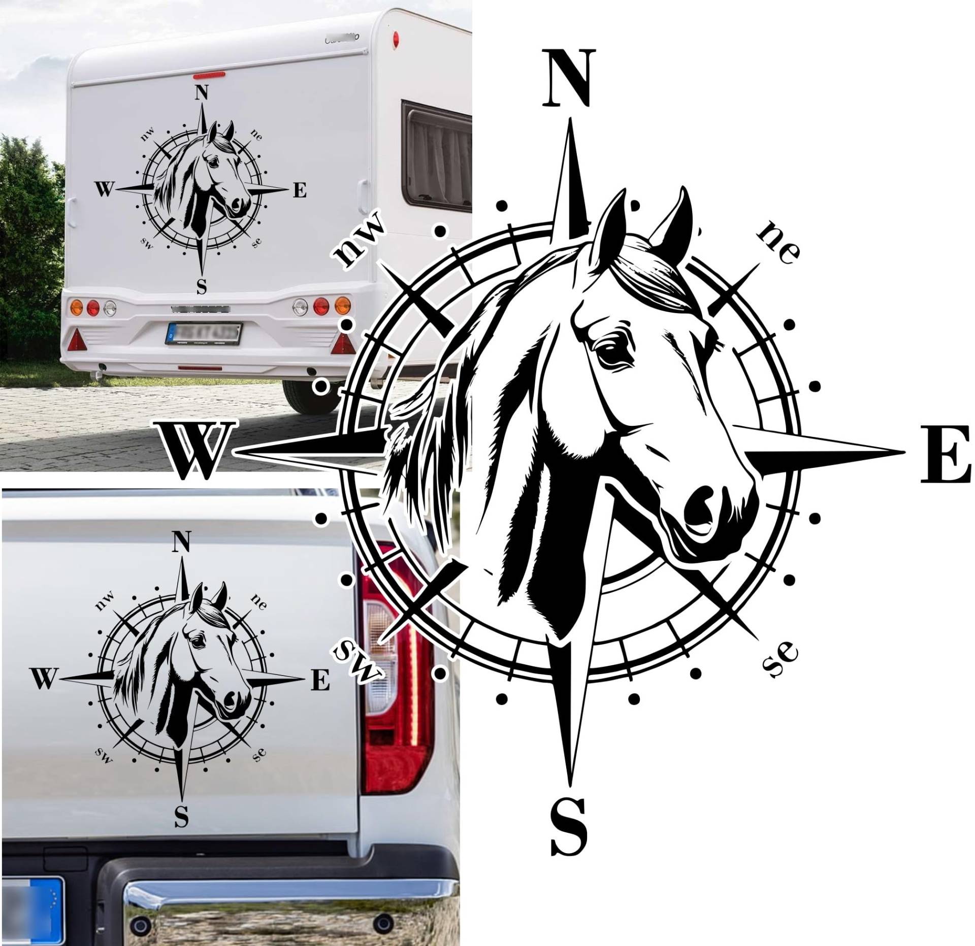 Rakelfix Kompass American Quarter Horse Aufkleber Sticker Größe&Farbe wählbar P Wohnmobil Caravan Autoaufkleber Sticker Kompassrose Windrose Camper Auto von Rakelfix