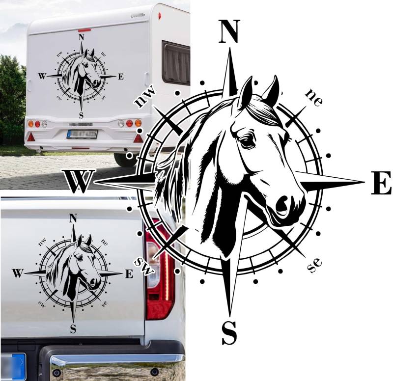 Rakelfix Kompass American Quarter Horse Aufkleber Sticker Größe&Farbe wählbar P Wohnmobil Caravan Autoaufkleber Sticker Kompassrose Windrose Camper Auto von Rakelfix