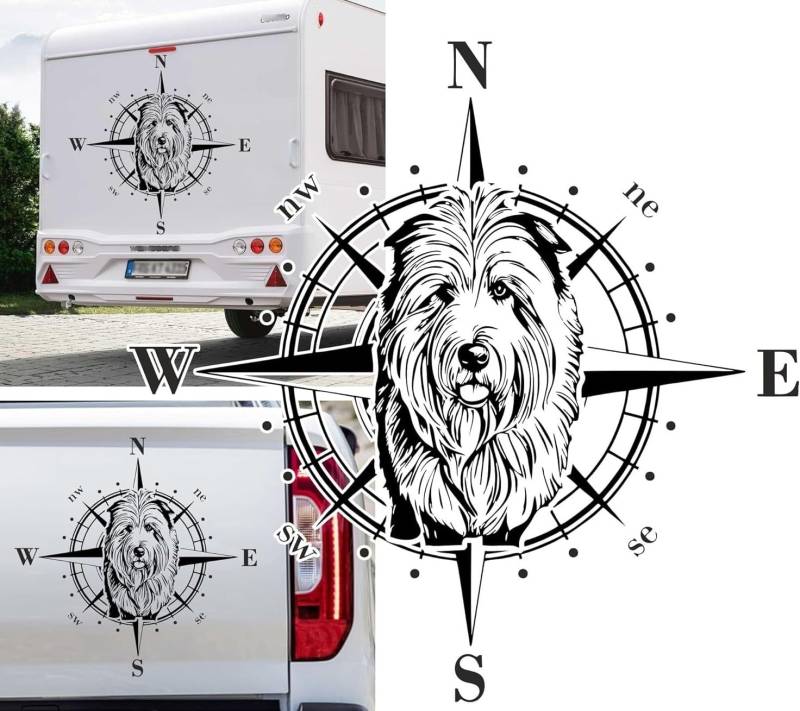 Rakelfix Kompass Bobtail Englischer Schafshund Aufkleber Größe&Farbe wählbar Hund Hunde Wohnmobil Caravan Autoaufkleber Sticker Kompassrose Windrose Camper von Rakelfix