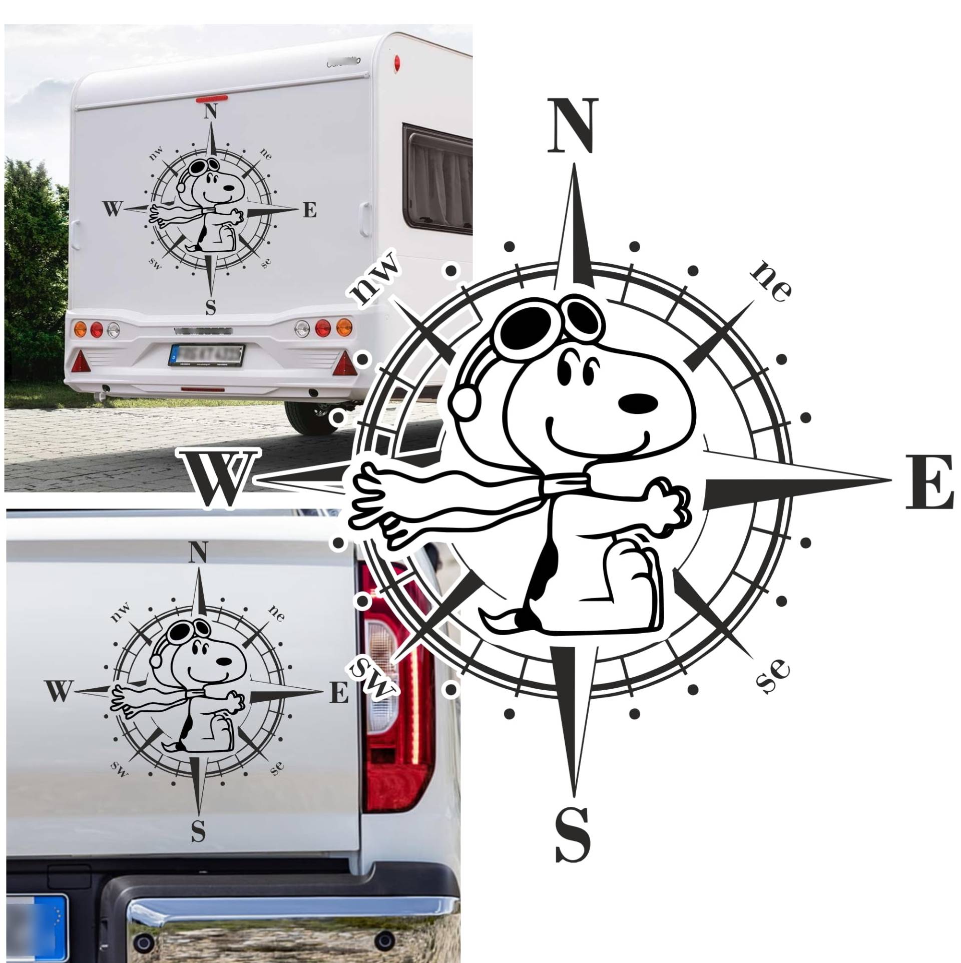 Rakelfix Kompass Cooler Comic Pilot Glücksbringer Hund Aufkleber Hunde Sticker Auto Camper Wohnmobil Autoaufkleber Wohnwagen Kompassrose von Rakelfix