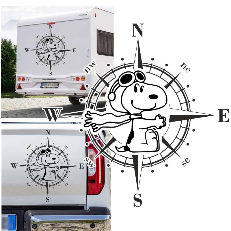 Rakelfix Kompass Cooler Comic Pilot Glücksbringer Hund Aufkleber Hunde Sticker Auto Camper Wohnmobil Autoaufkleber Wohnwagen Kompassrose von Rakelfix